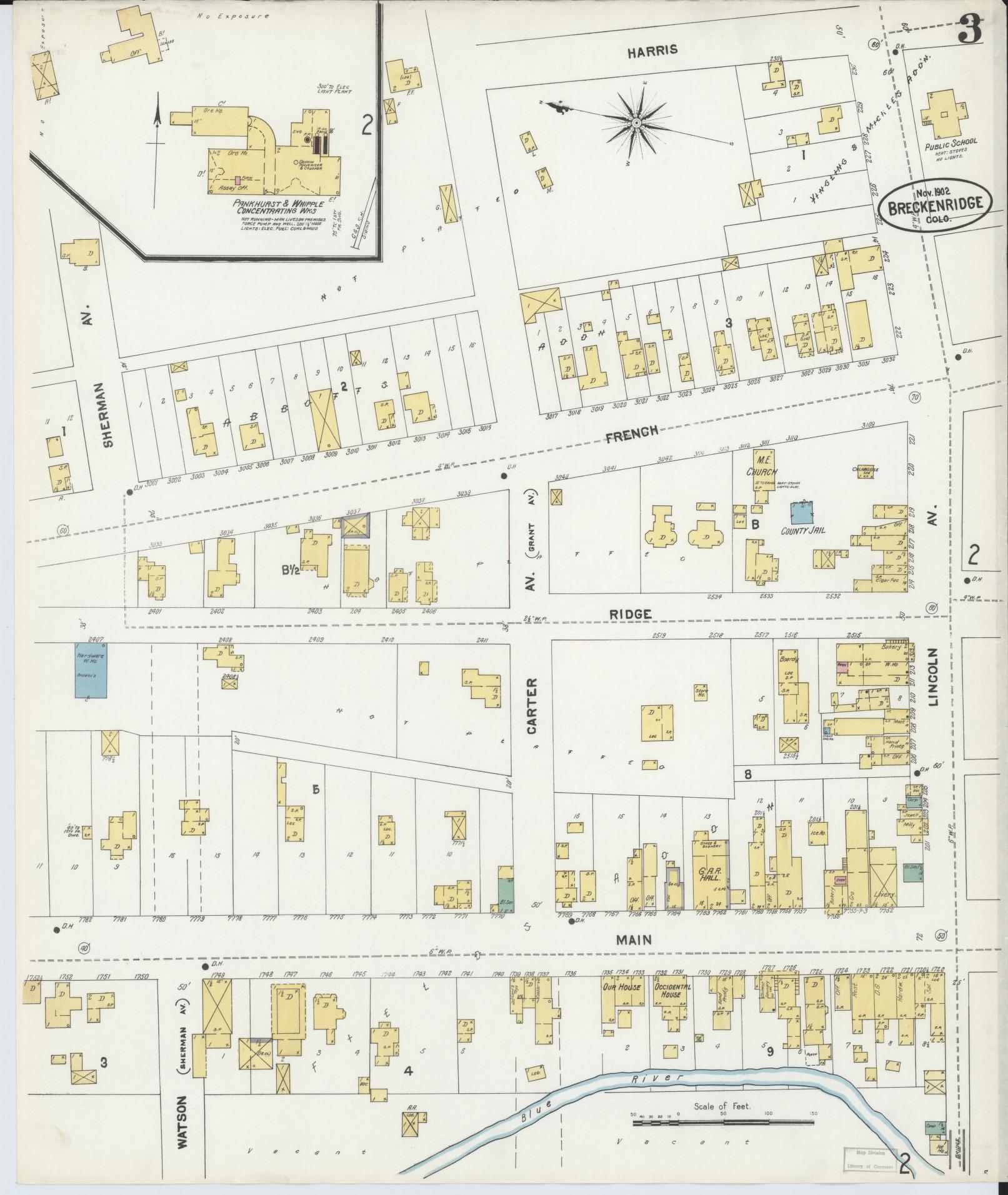 Sanborn Fire Insurance Map from Breckenridge, Summit County, Colorado (1902), Sheet #0003 - Complete Map Set gallery image, historic Sanborn map, vintage wall art, Colorado Colorado