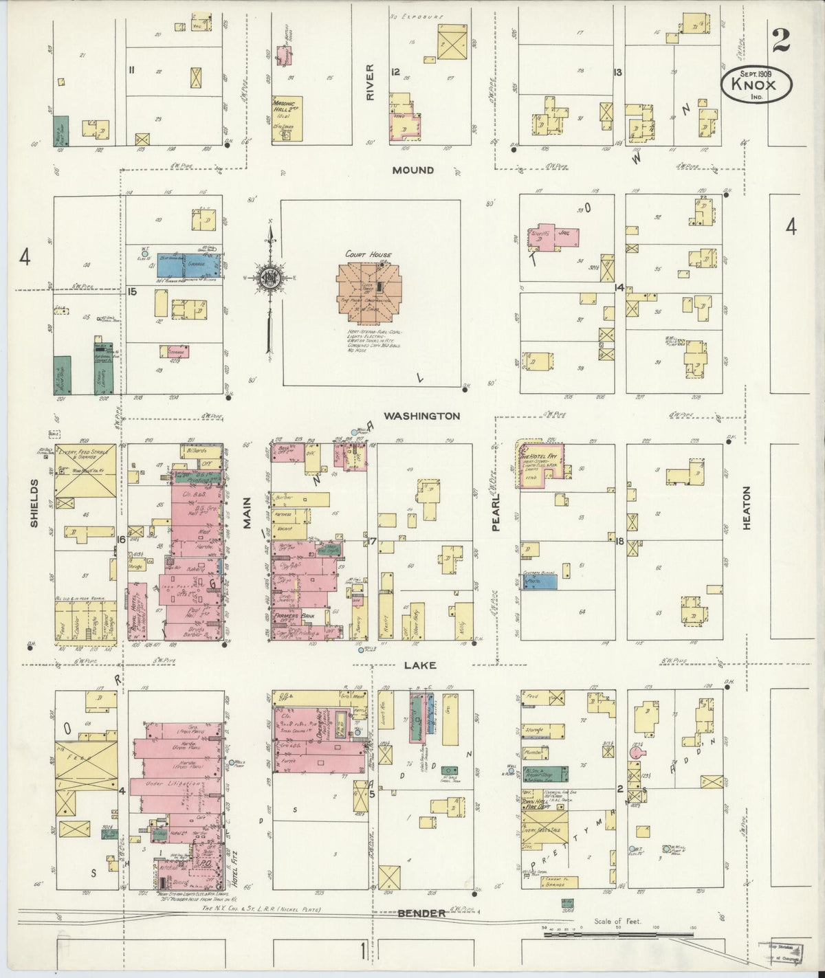 Sanborn Fire Insurance Map from Knox, Starke County, Indiana (1909), Sheet #0002 - Historic Sanborn Fire Insurance Map Print, vintage old map wall art, antique decor, genealogy gift, Indiana Indiana map