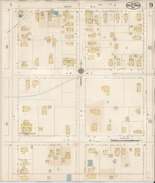 Sanborn Fire Insurance Map from Forest Grove, Washington County, Oregon (1939), Sheet #0009 - Historic Sanborn Fire Insurance Map Print, vintage old map wall art, antique decor, genealogy gift, Oregon Oregon map