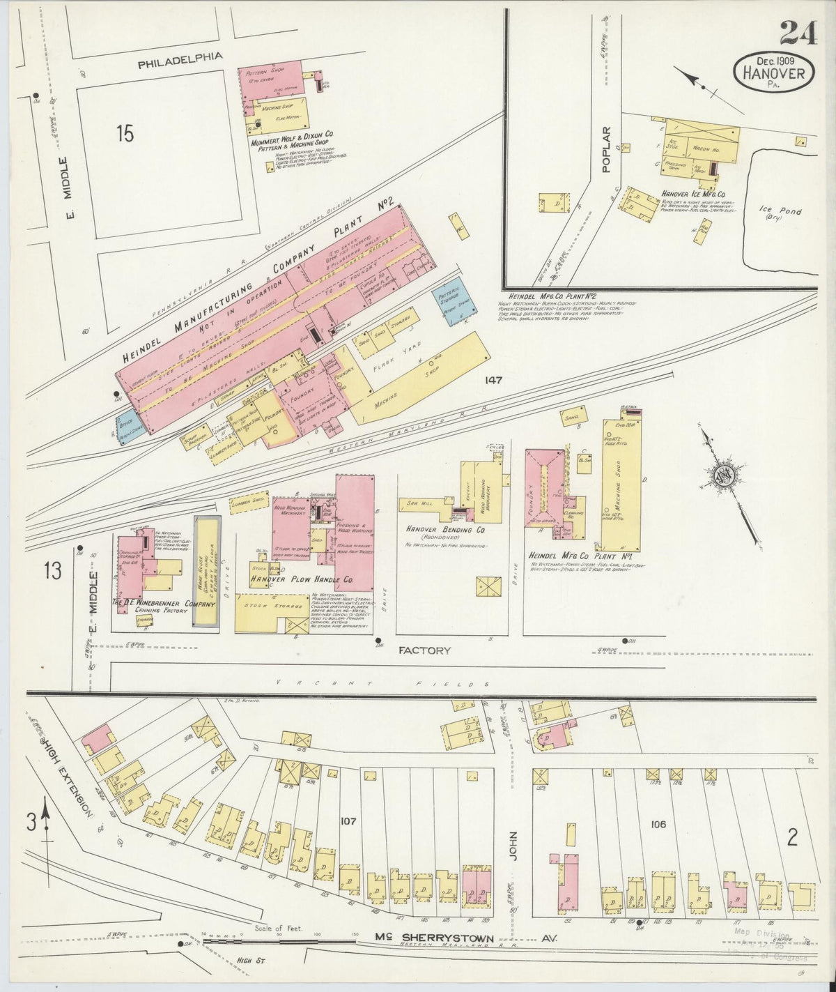 Sanborn Fire Insurance Map from Hanover, York County, Pennsylvania (1909), Sheet #0024 - Historic Sanborn Fire Insurance Map Print, vintage old map wall art, antique decor, genealogy gift, Pennsylvania Pennsylvania map