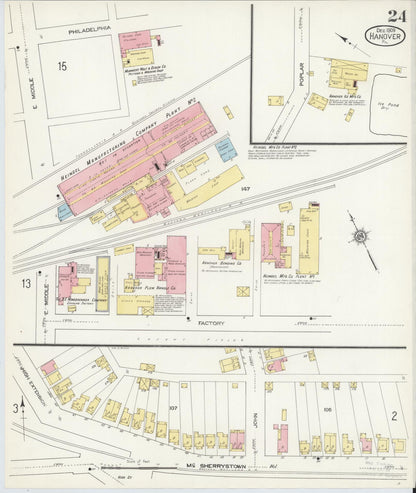 Sanborn Fire Insurance Map from Hanover, York County, Pennsylvania (1909), Sheet #0024 - Historic Sanborn Fire Insurance Map Print, vintage old map wall art, antique decor, genealogy gift, Pennsylvania Pennsylvania map