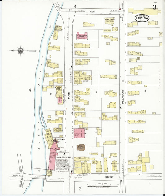 Sanborn Fire Insurance Map from Ludlow, Windsor County, Vermont (1921), Sheet #0003 - Historic Sanborn Fire Insurance Map Print, vintage old map wall art, antique decor, genealogy gift, Vermont Vermont map