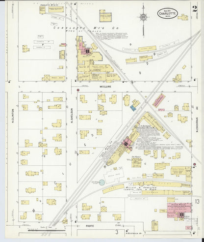 Sanborn Fire Insurance Map from Charlotte, Eaton County, Michigan (1911), Sheet #0002 - Historic Sanborn Fire Insurance Map Print, vintage old map wall art, antique decor, genealogy gift, Michigan Michigan map