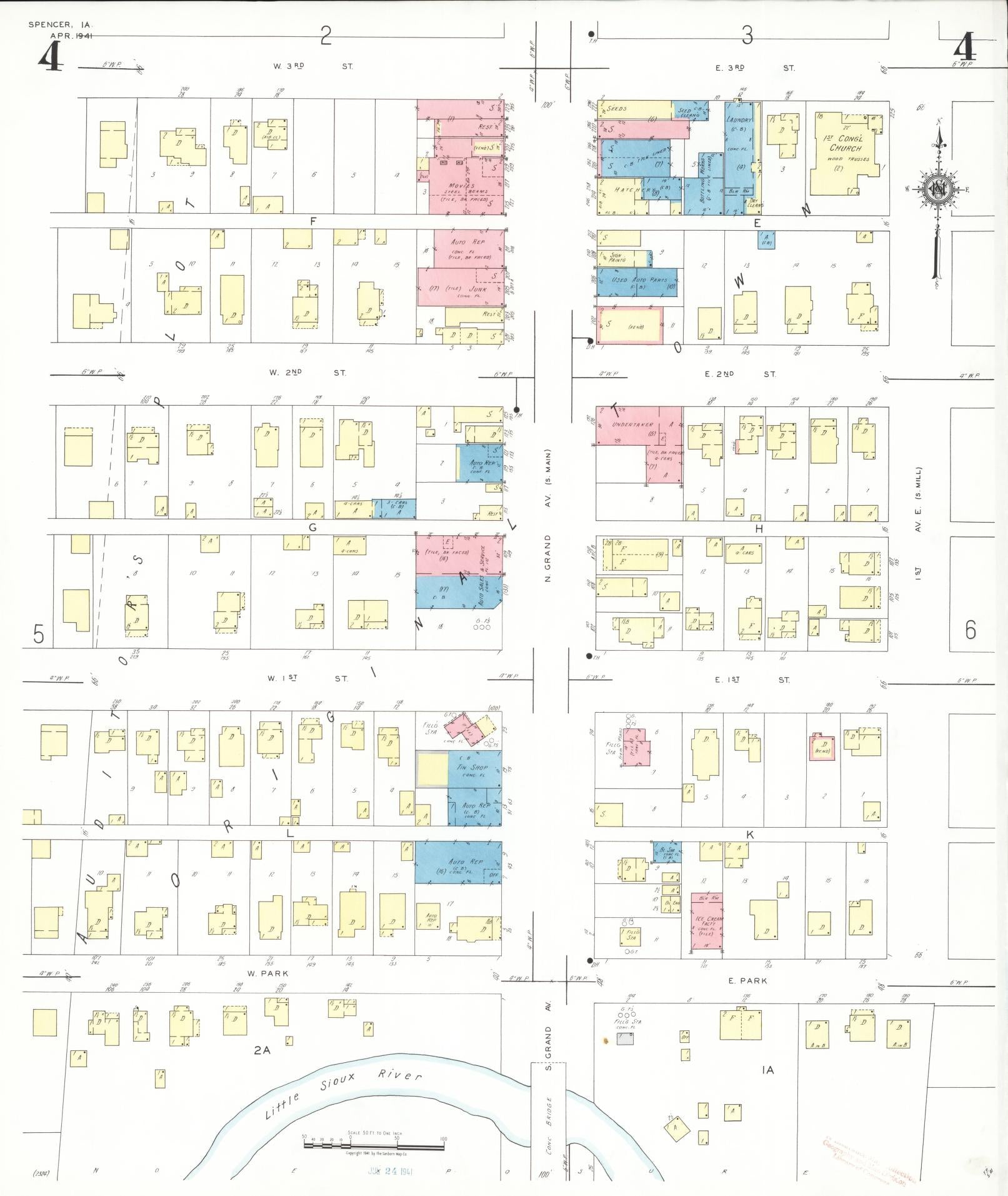 Sanborn Fire Insurance Map from Spencer, Clay County, Iowa (1941), Sheet #0004 - Historic Sanborn Fire Insurance Map Print
