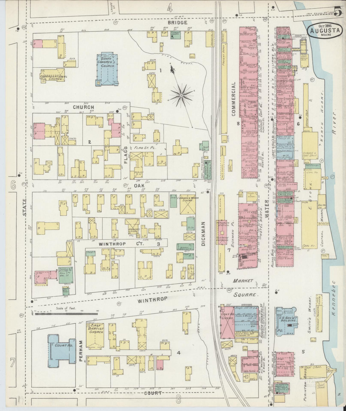 Sanborn Fire Insurance Map from Augusta, Kennebec County, Maine (1895), Sheet #0005 - Complete Map Set gallery image, historic Sanborn map, vintage wall art, Maine Maine