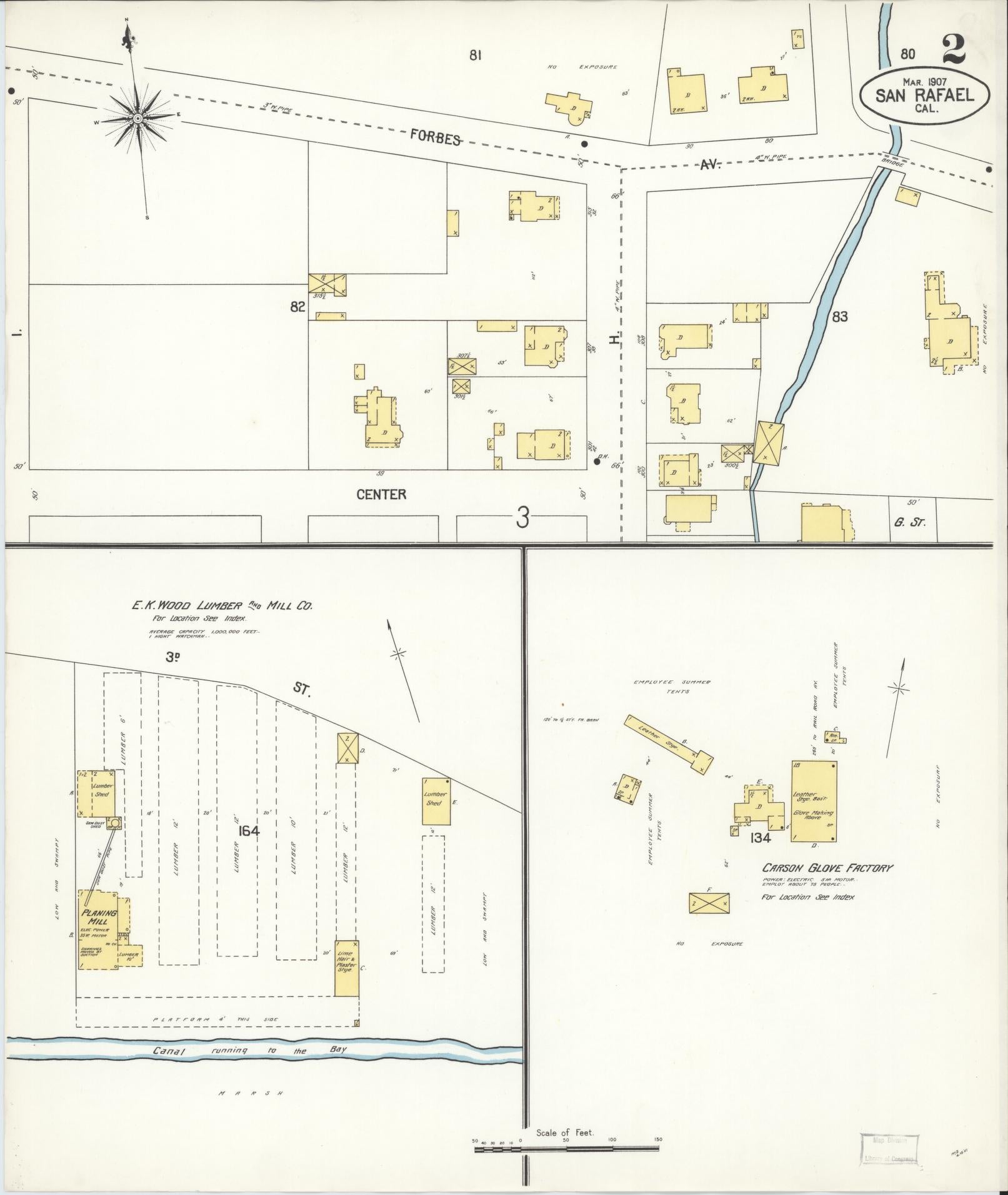 Sanborn Fire Insurance Map from San Rafael, Marin County, California (1907), Sheet #0002 - Complete Map Set gallery image, historic Sanborn map, vintage wall art, California California