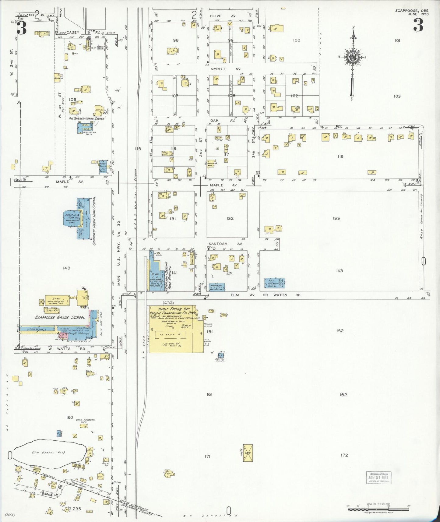 Sanborn Fire Insurance Map from Scappoose, Columbia County, Oregon (1950), Sheet #0003 - Complete Map Set gallery image, historic Sanborn map, vintage wall art, Oregon Oregon