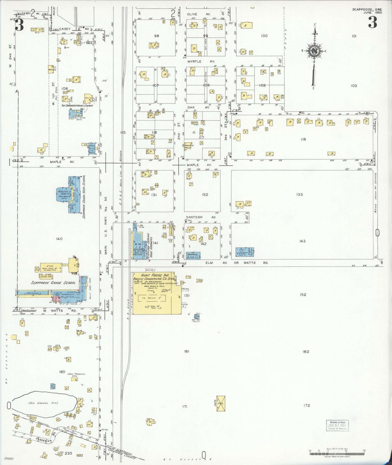 Sanborn Fire Insurance Map from Scappoose, Columbia County, Oregon (1950), Sheet #0003 - Complete Map Set gallery image, historic Sanborn map, vintage wall art, Oregon Oregon