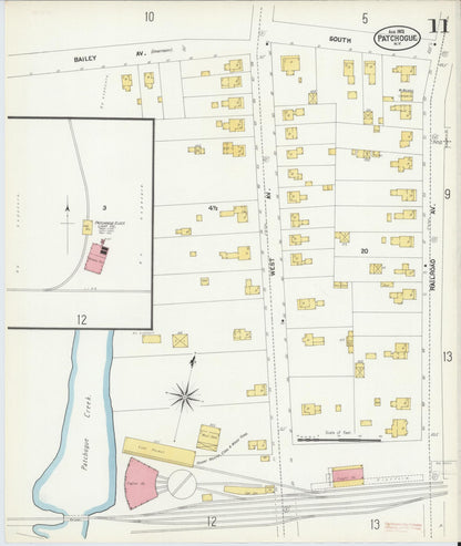 Sanborn Fire Insurance Map from Patchogue, Suffolk County, New York (1902), Sheet #0011 - Complete Map Set gallery image, historic Sanborn map, vintage wall art, New York New York