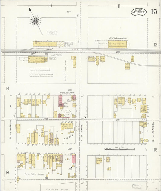 Sanborn Fire Insurance Map from Merced, Merced County, California (1907), Sheet #0015 - Historic Sanborn Fire Insurance Map Print, vintage old map wall art, antique decor, genealogy gift, California California map