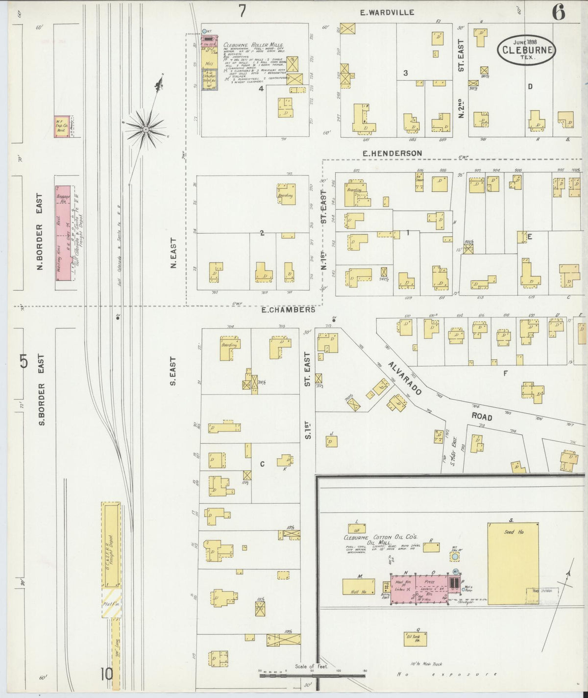 Sanborn Fire Insurance Map from Cleburne, Johnson County, Texas (1898), Sheet #0006 - Complete Map Set gallery image, historic Sanborn map, vintage wall art, Texas Texas