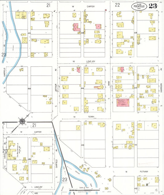 Sanborn Fire Insurance Map from Pocatello, Bannock County, Idaho (1921), Sheet #0023 - Historic Sanborn Fire Insurance Map Print, vintage old map wall art, antique decor, genealogy gift, Idaho Idaho map