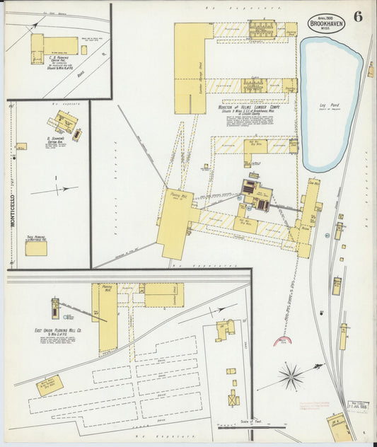 Sanborn Fire Insurance Map from Brookhaven, Lincoln County, Mississippi (1900), Sheet #0006 - Historic Sanborn Fire Insurance Map Print, vintage old map wall art, antique decor, genealogy gift, Mississippi Mississippi map
