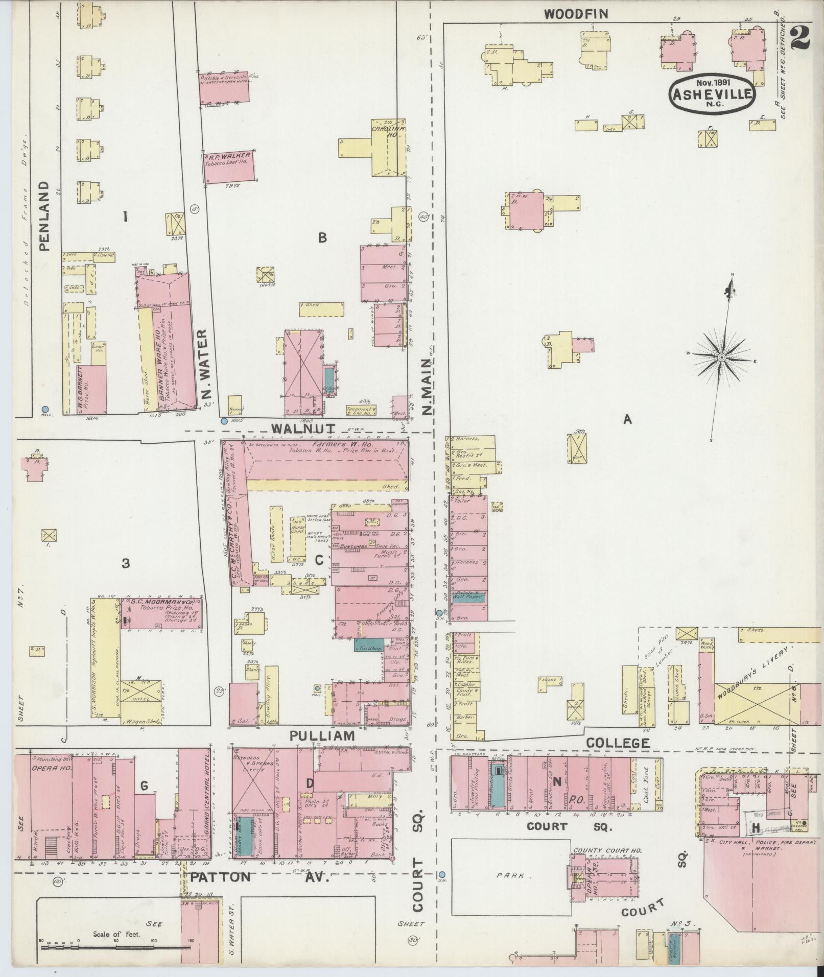 Sanborn Fire Insurance Map from Asheville, Buncombe County, North Carolina (1891), Sheet #0002 - Historic Sanborn Fire Insurance Map Print, vintage old map wall art, antique decor, genealogy gift, North Carolina North Carolina map
