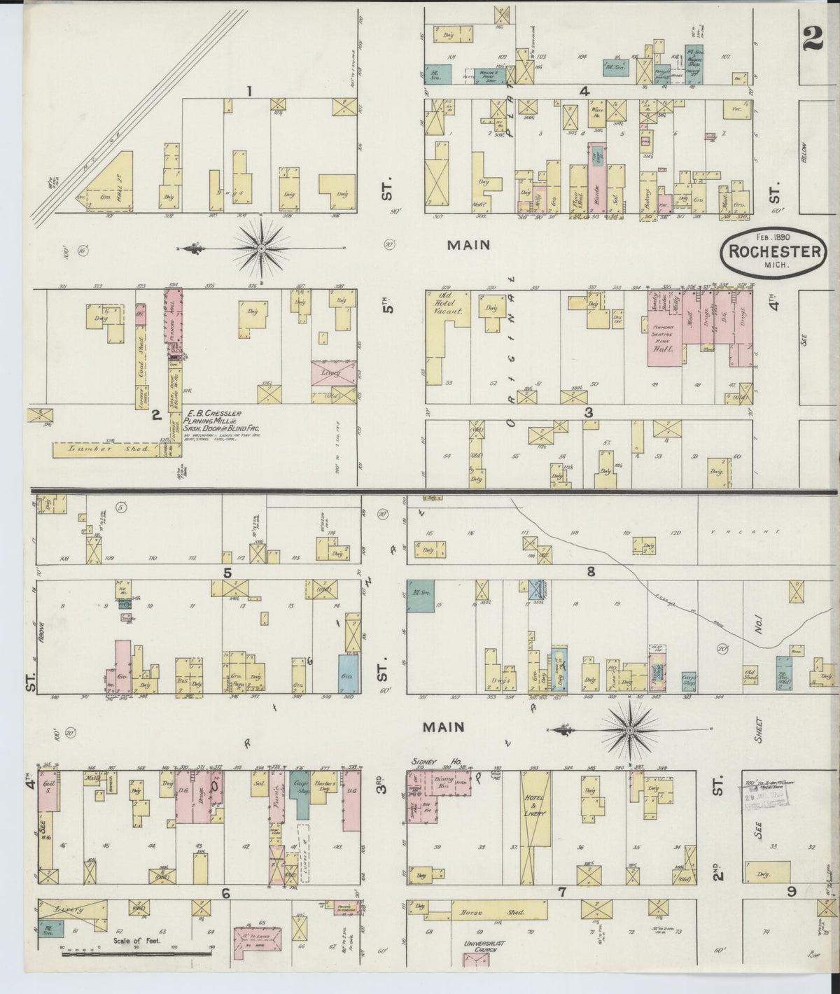 Sanborn Fire Insurance Map from Rochester, Oakland County, Michigan (1890), Sheet #0002 - Historic Sanborn Fire Insurance Map Print, vintage old map wall art, antique decor, genealogy gift, Michigan Michigan map