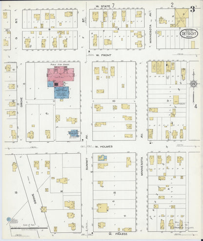 Sanborn Fire Insurance Map from Detroit Lakes, Becker County, Minnesota (1917), Sheet #0003 - Complete Map Set gallery image, historic Sanborn map, vintage wall art, Minnesota Minnesota