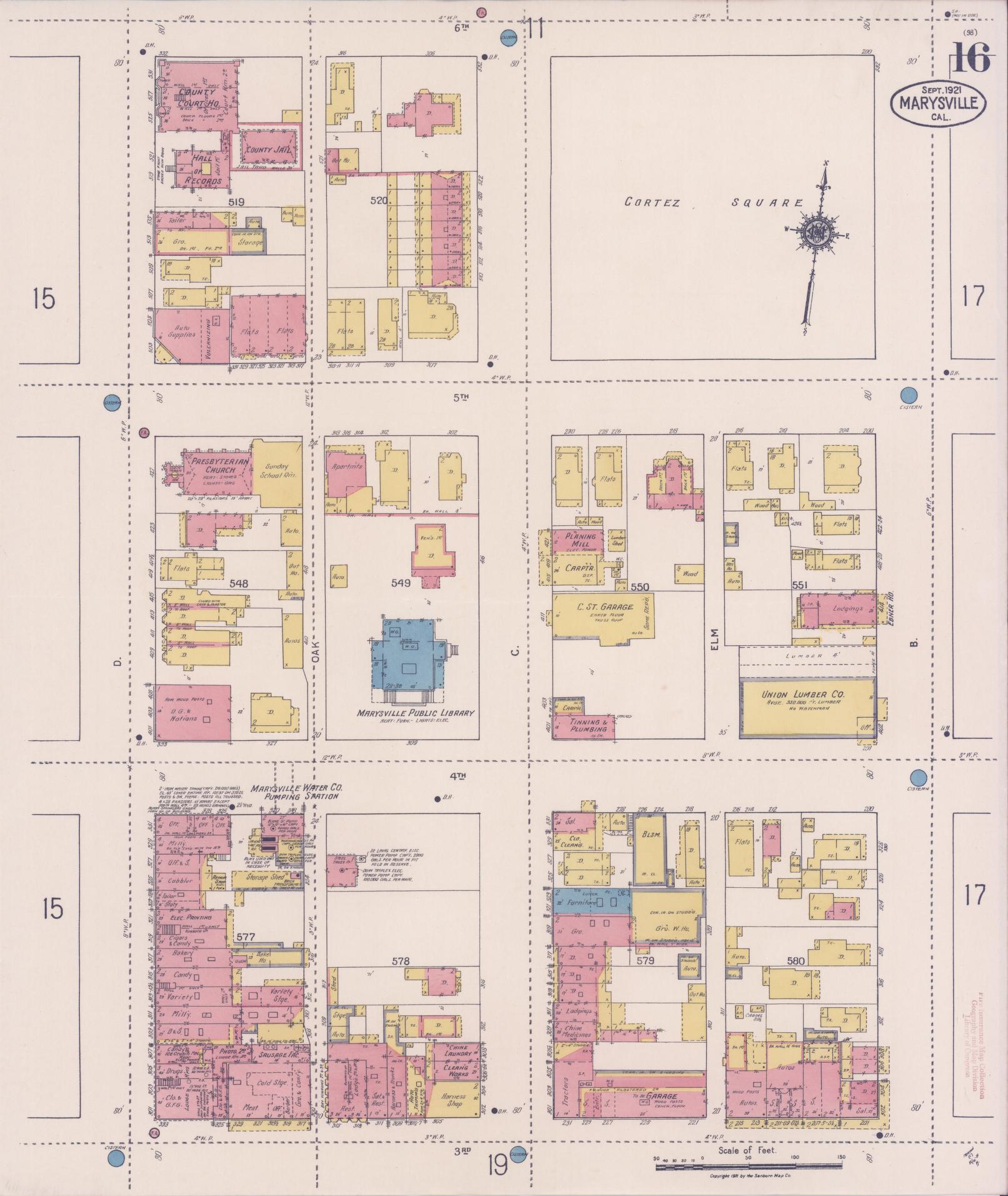 Sanborn Fire Insurance Map from Marysville, Yuba County, California (1921), Sheet #0016 - Historic Sanborn Fire Insurance Map Print, vintage old map wall art, antique decor, genealogy gift, California California map