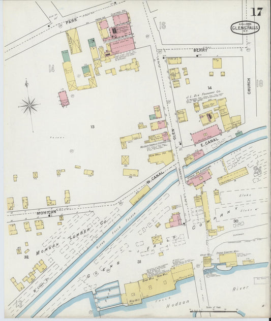 Sanborn Fire Insurance Map from Glens Falls, Warren County, New York (1895), Sheet #0017 - Historic Sanborn Fire Insurance Map Print, vintage old map wall art, antique decor, genealogy gift, New York New York map