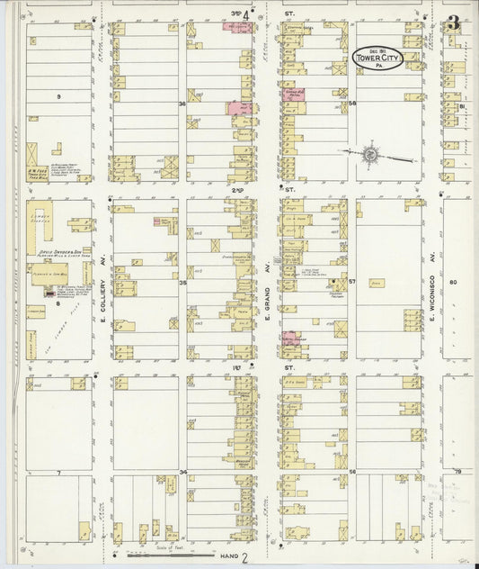 Sanborn Fire Insurance Map from Tower City, Schuylkill County, Pennsylvania (1911), Sheet #0003 - Historic Sanborn Fire Insurance Map Print, vintage old map wall art, antique decor, genealogy gift, Pennsylvania Pennsylvania map