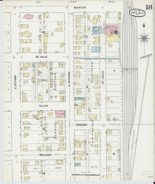 Sanborn Fire Insurance Map from Joliet, Will County, Illinois (1891), Sheet #0018 - Historic Sanborn Fire Insurance Map Print, vintage old map wall art, antique decor, genealogy gift, Illinois Illinois map