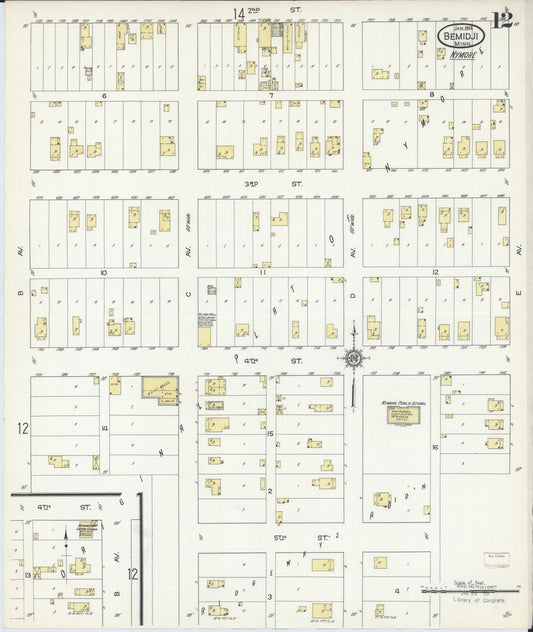 Sanborn Fire Insurance Map from Bemidji, Beltrami County, Minnesota (1914), Sheet #0012 - Historic Sanborn Fire Insurance Map Print, vintage old map wall art, antique decor, genealogy gift, Minnesota Minnesota map