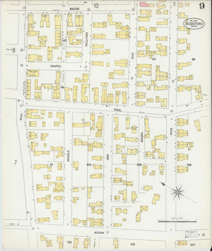 Sanborn Fire Insurance Map from Biddeford, York County, Maine (1901), Sheet #0009 - Complete Map Set gallery image, historic Sanborn map, vintage wall art, Maine Maine