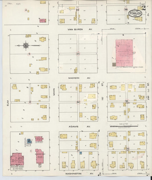 Sanborn Fire Insurance Map from Fowler, Benton County, Indiana (1932), Sheet #0002 - Historic Sanborn Fire Insurance Map Print, vintage old map wall art, antique decor, genealogy gift, Indiana Indiana map