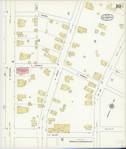 Sanborn Fire Insurance Map from Valdosta, Lowndes County, Georgia (1912), Sheet #0010 - Complete Map Set gallery image, historic Sanborn map, vintage wall art, Georgia Georgia