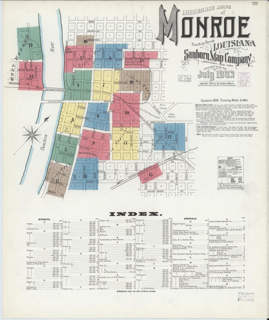 Sanborn Fire Insurance Map from Monroe, Ouachita Parish, Louisiana. (1903) – Historic Sanborn Fire Insurance Map Print