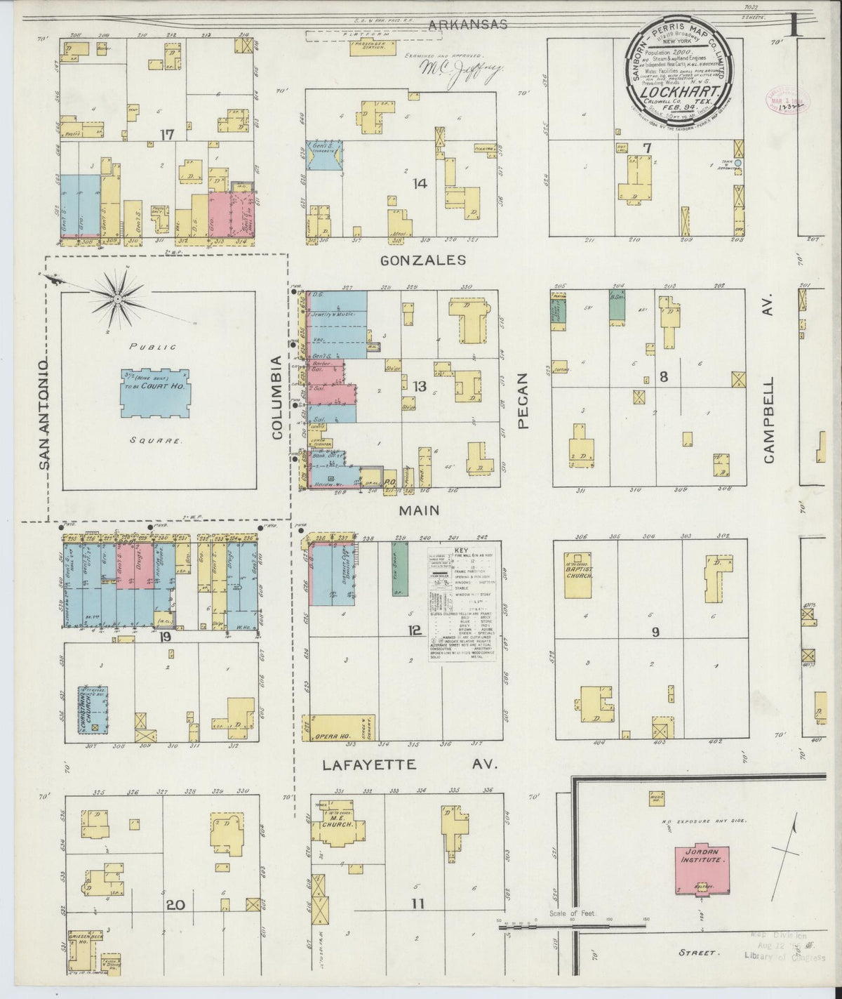 Sanborn Fire Insurance Map from Lockhart, Caldwell County, Texas (1894), Sheet #0001 - Complete Map Set gallery image, historic Sanborn map, vintage wall art, Texas Texas