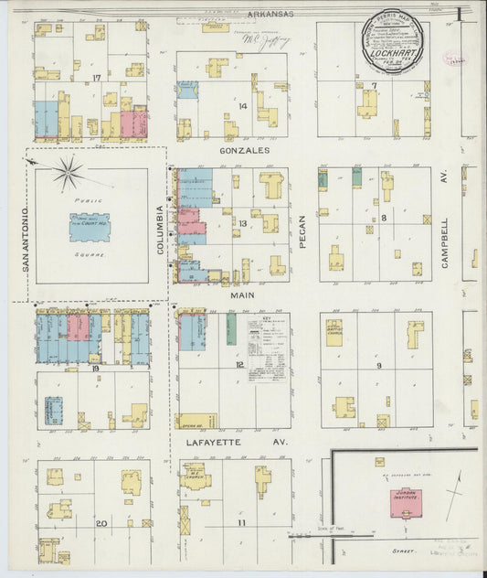 Sanborn Fire Insurance Map from Lockhart, Caldwell County, Texas (1894), Sheet #0001 - Complete Map Set gallery image, historic Sanborn map, vintage wall art, Texas Texas