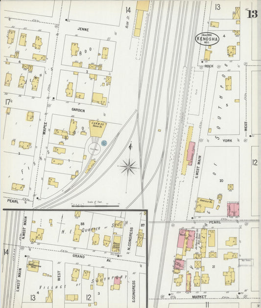 Sanborn Fire Insurance Map from Kenosha, Kenosha County, Wisconsin (1900), Sheet #0013 - Historic Sanborn Fire Insurance Map Print, vintage old map wall art, antique decor, genealogy gift, Wisconsin Wisconsin map
