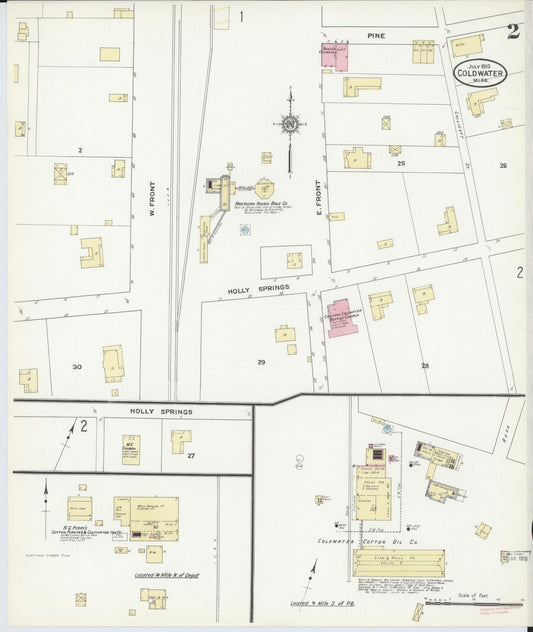 Sanborn Fire Insurance Map from Coldwater, Tate County, Mississippi (1910), Sheet #0002 - Historic Sanborn Fire Insurance Map Print, vintage old map wall art, antique decor, genealogy gift, Mississippi Mississippi map
