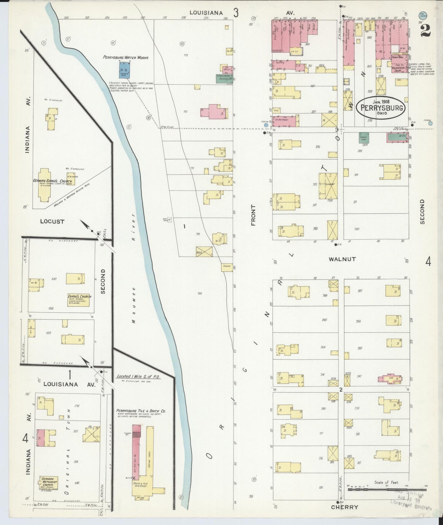 Sanborn Fire Insurance Map from Perrysburg, Wood County, Ohio (1908), Sheet #0002 - Historic Sanborn Fire Insurance Map Print, vintage old map wall art, antique decor, genealogy gift, Ohio Ohio map