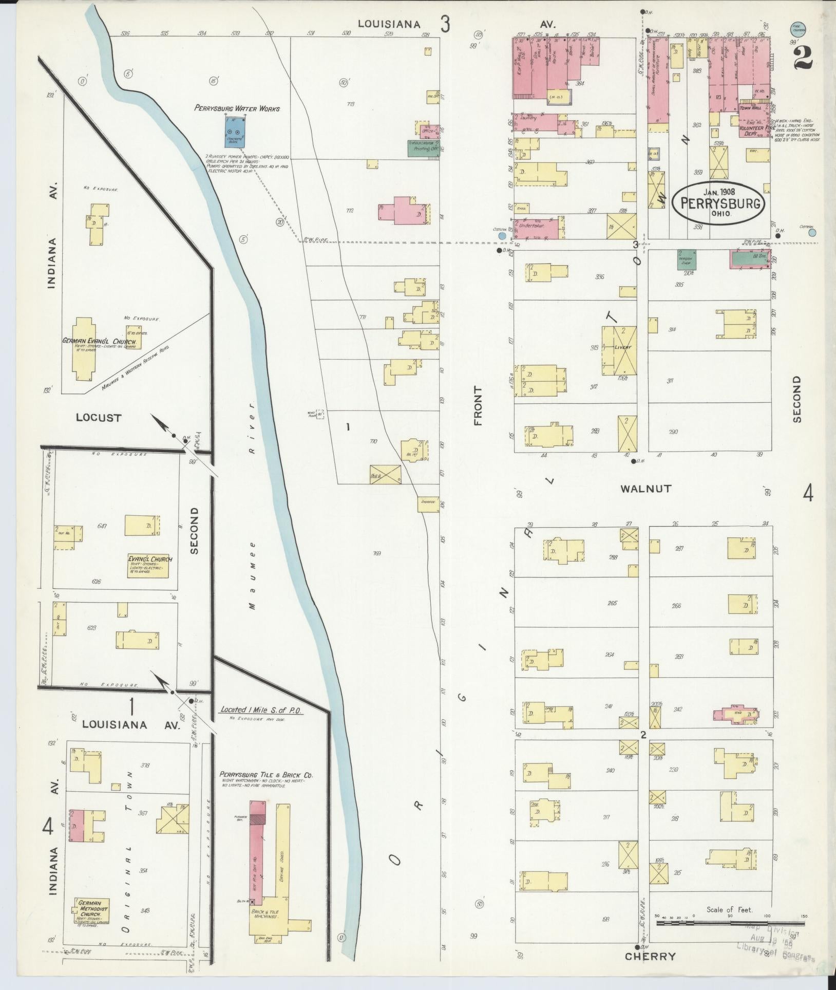 Sanborn Fire Insurance Map from Perrysburg, Wood County, Ohio (1908), Sheet #0002 - Historic Sanborn Fire Insurance Map Print, vintage old map wall art, antique decor, genealogy gift, Ohio Ohio map