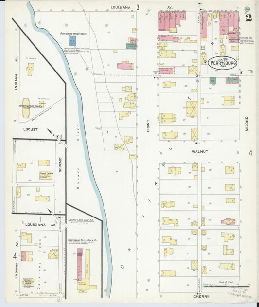 Sanborn Fire Insurance Map from Perrysburg, Wood County, Ohio (1908), Sheet #0002 - Historic Sanborn Fire Insurance Map Print, vintage old map wall art, antique decor, genealogy gift, Ohio Ohio map