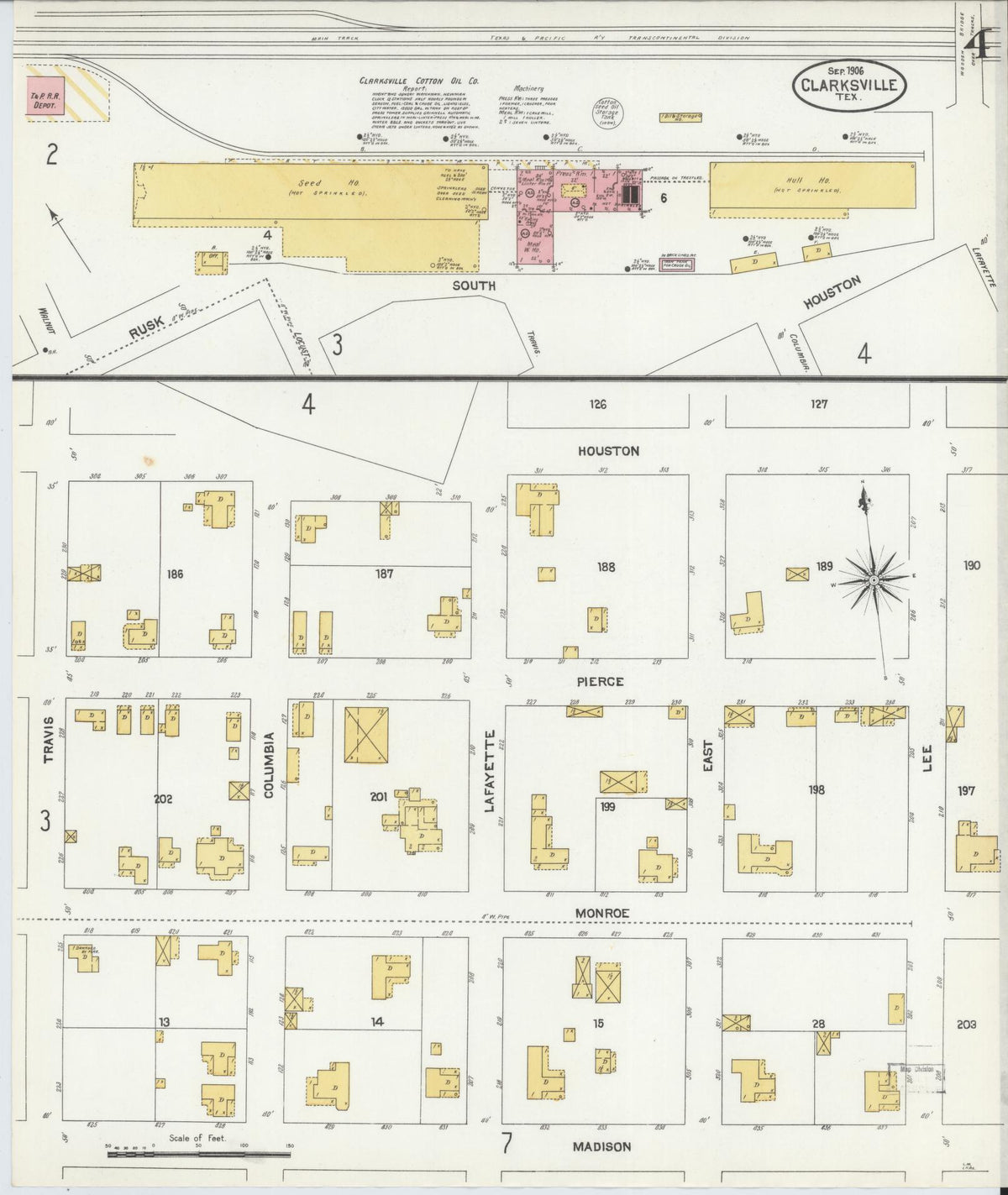 Sanborn Fire Insurance Map from Clarksville, Red River County, Texas (1906), Sheet #0004 - Historic Sanborn Fire Insurance Map Print, vintage old map wall art, antique decor, genealogy gift, Texas Texas map