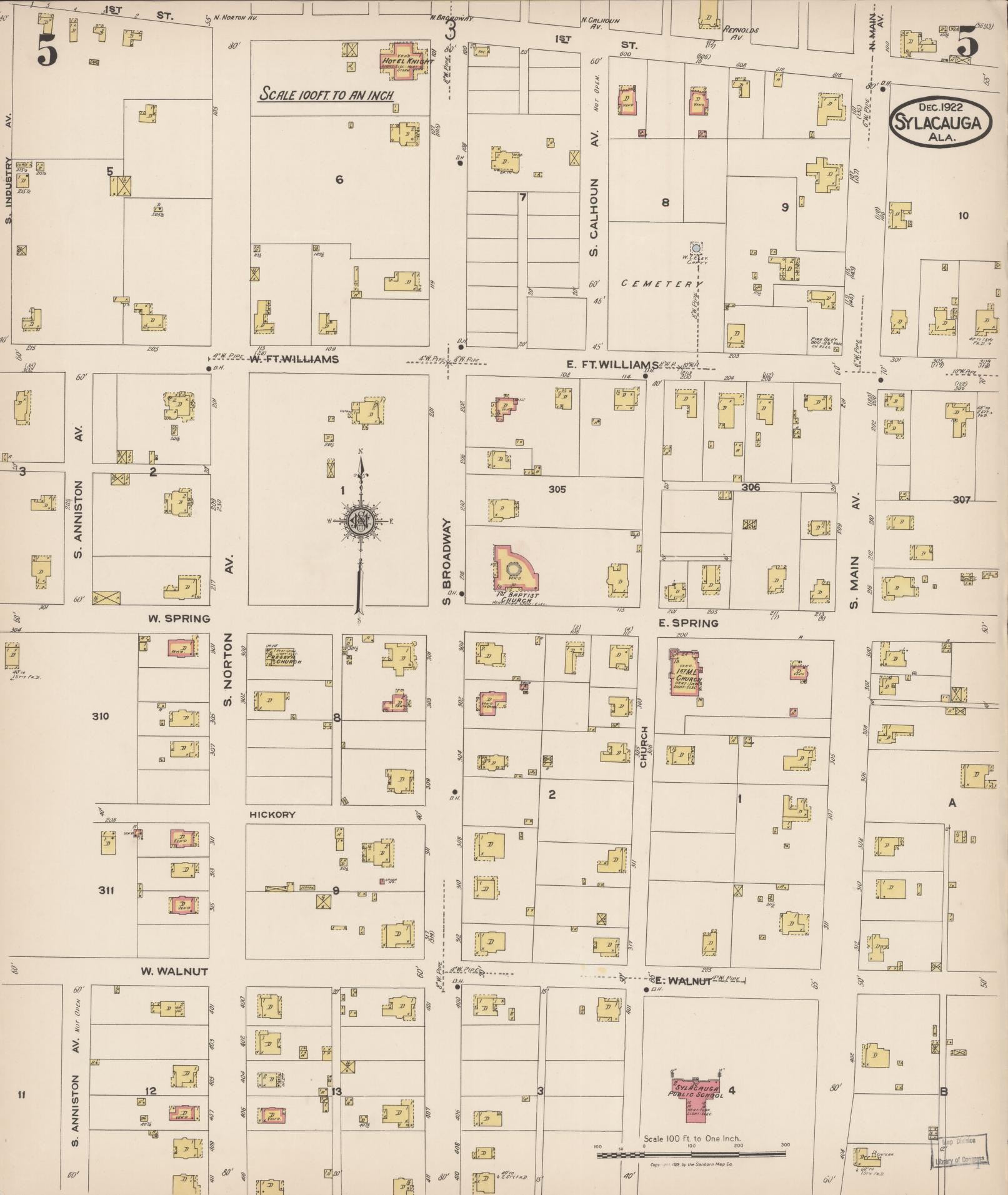 Sanborn Fire Insurance Map from Sylacauga, Talladega County, Alabama (1922), Sheet #0005 - Complete Map Set gallery image, historic Sanborn map, vintage wall art, Alabama Alabama