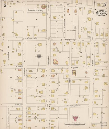 Sanborn Fire Insurance Map from Sylacauga, Talladega County, Alabama (1922), Sheet #0005 - Complete Map Set gallery image, historic Sanborn map, vintage wall art, Alabama Alabama