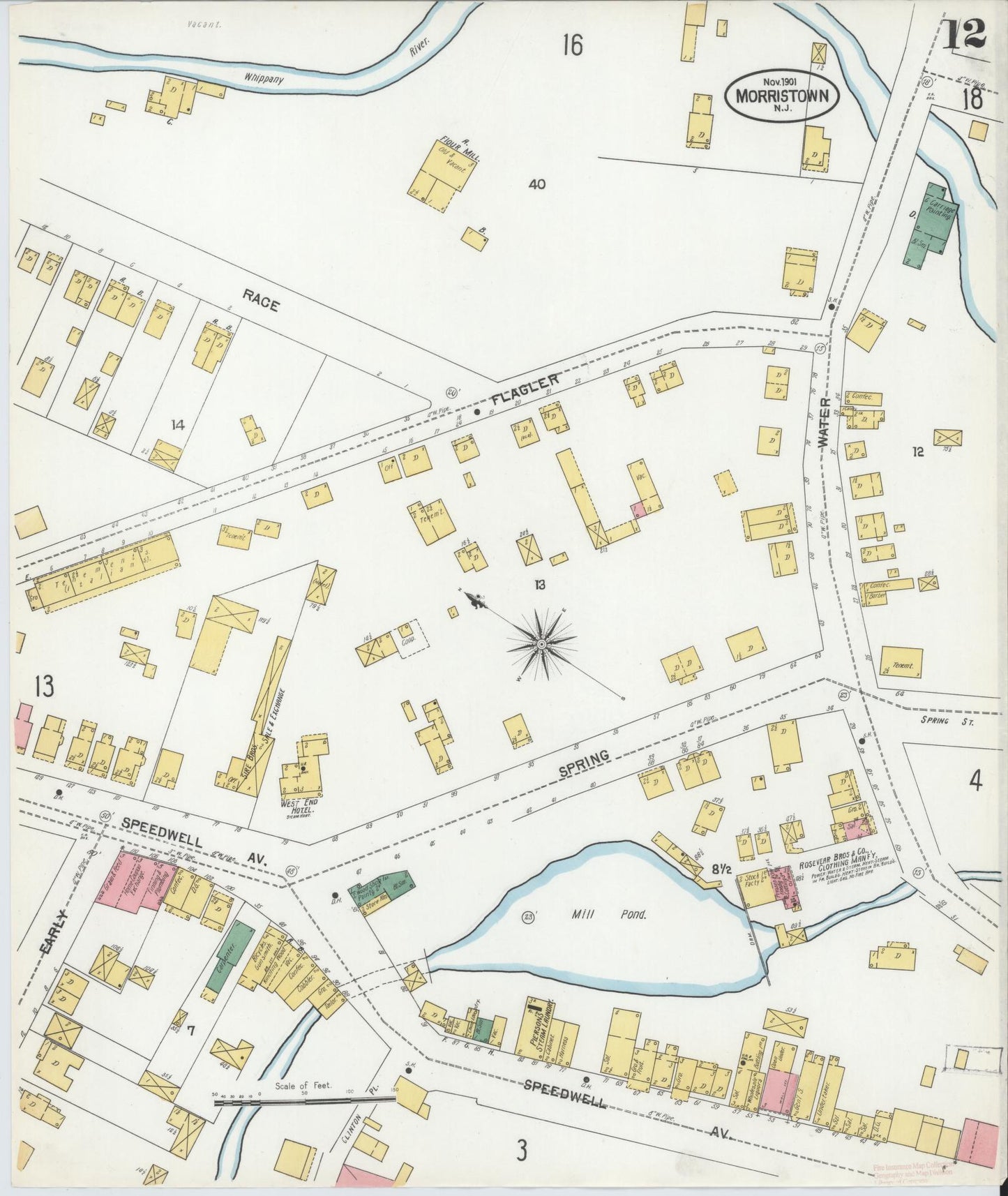 Sanborn Fire Insurance Map from Morristown, Morris County, New Jersey (1901), Sheet #0012 - Complete Map Set gallery image, historic Sanborn map, vintage wall art, New Jersey New Jersey