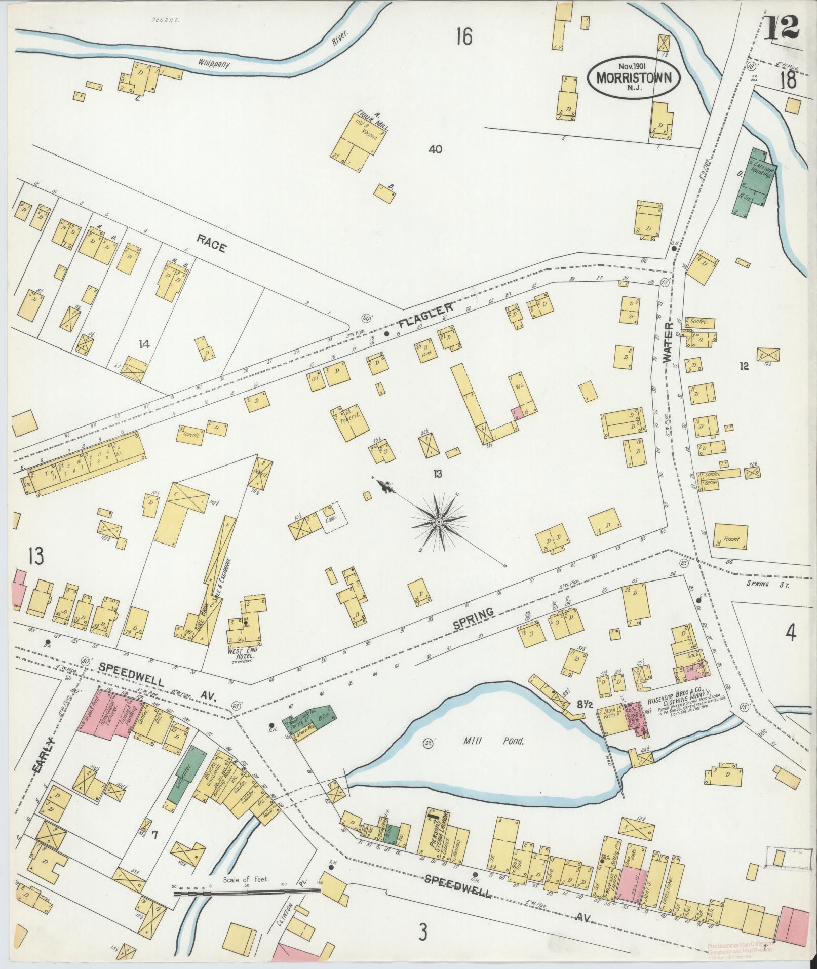 Sanborn Fire Insurance Map from Morristown, Morris County, New Jersey (1901), Sheet #0012 - Complete Map Set gallery image, historic Sanborn map, vintage wall art, New Jersey New Jersey