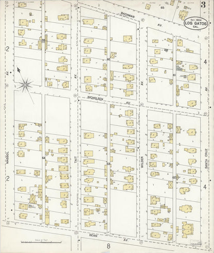Sanborn Fire Insurance Map from Los Gatos, Santa Clara County, California (1904), Sheet #0003 - Complete Map Set gallery image, historic Sanborn map, vintage wall art, California California