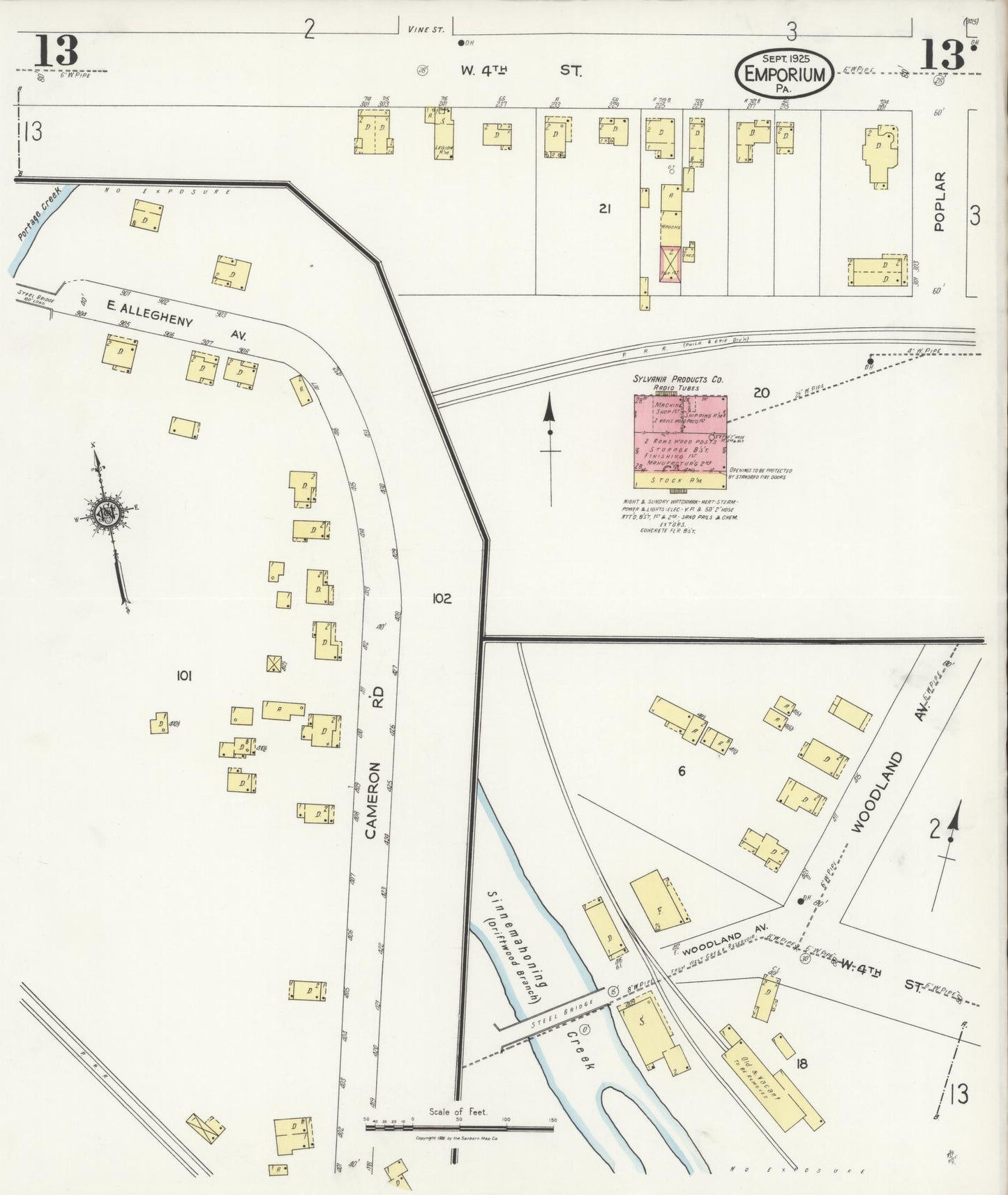 Sanborn Fire Insurance Map from Emporium, Cameron County, Pennsylvania (1925), Sheet #0013 - Historic Sanborn Fire Insurance Map Print, vintage old map wall art, antique decor, genealogy gift, Pennsylvania Pennsylvania map