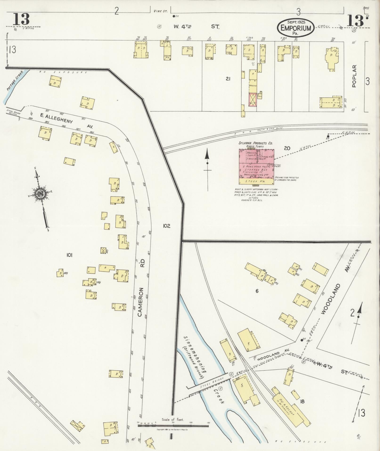Sanborn Fire Insurance Map from Emporium, Cameron County, Pennsylvania (1925), Sheet #0013 - Historic Sanborn Fire Insurance Map Print, vintage old map wall art, antique decor, genealogy gift, Pennsylvania Pennsylvania map