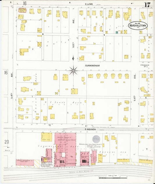 Sanborn Fire Insurance Map from Marshalltown, Marshall County, Iowa (1901), Sheet #0017 - Historic Sanborn Fire Insurance Map Print, vintage old map wall art