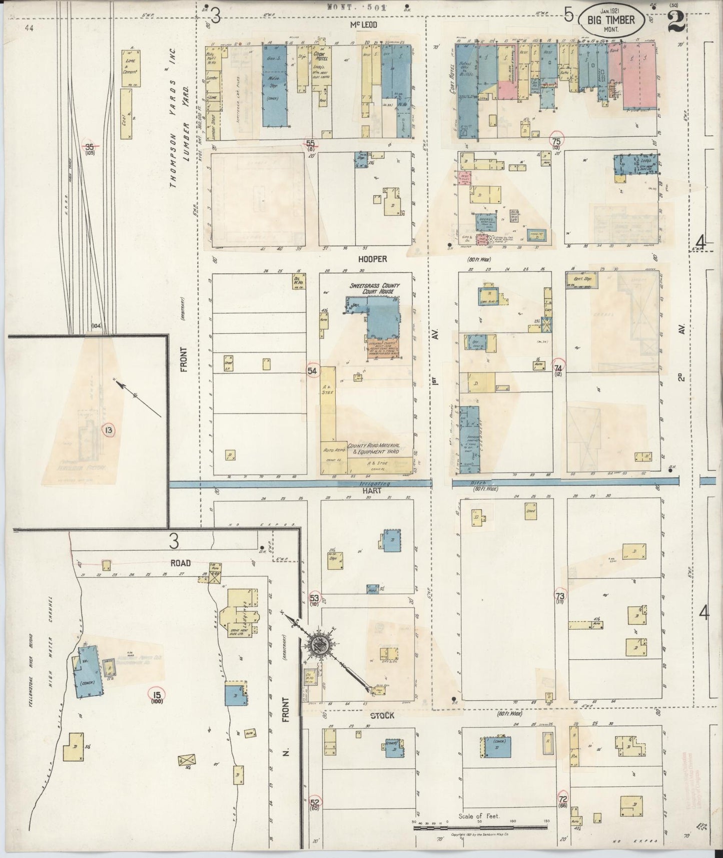 Sanborn Fire Insurance Map from Big Timber, Sweet Grass County, Montana (1938), Sheet #0002 - Complete Map Set gallery image, historic Sanborn map, vintage wall art, Montana Montana
