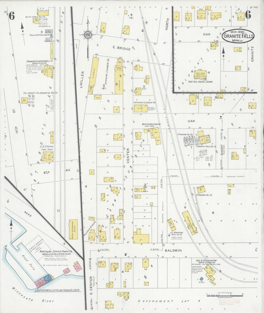 Sanborn Fire Insurance Map from Granite Falls, Yellow Medicine And Chippewa Counties, Minnesota (1930), Sheet #0006 - Historic Sanborn Fire Insurance Map Print, vintage old map wall art, antique decor, genealogy gift, Minnesota Minnesota map