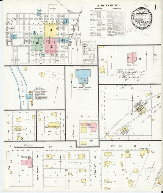 Sanborn Fire Insurance Map from Holton, Jackson County, Kansas (1896), Sheet #0001 - Complete Map Set gallery image, historic Sanborn map, vintage wall art, Kansas Kansas