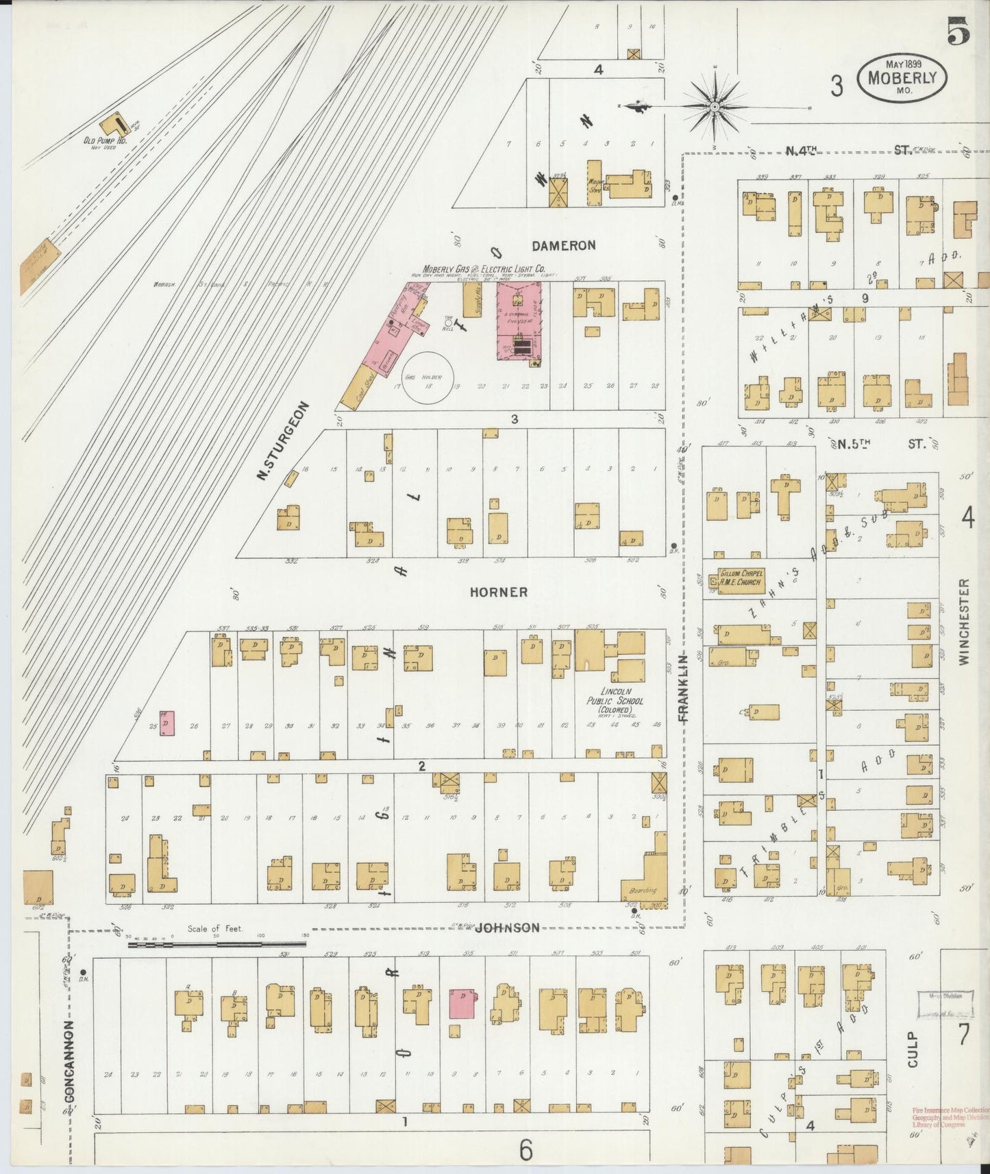 Sanborn Fire Insurance Map from Moberly, Randolph County, Missouri (1899), Sheet #0005 - Complete Map Set gallery image, historic Sanborn map, vintage wall art, Missouri Missouri