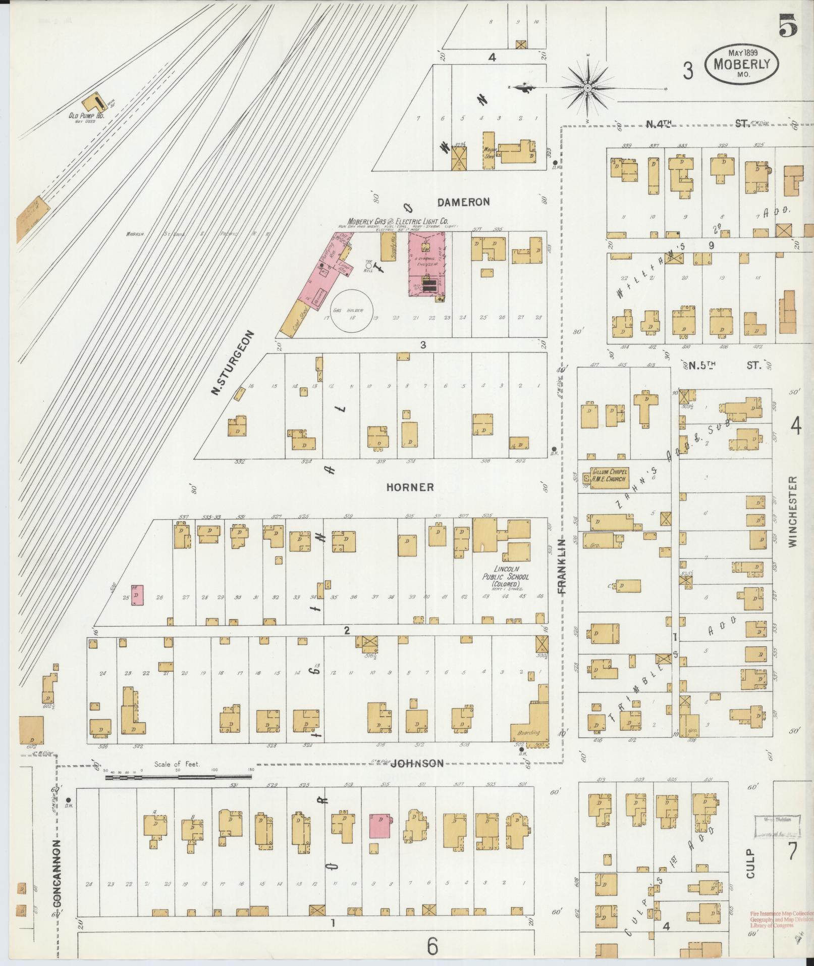 Sanborn Fire Insurance Map from Moberly, Randolph County, Missouri (1899), Sheet #0005 - Complete Map Set gallery image, historic Sanborn map, vintage wall art, Missouri Missouri